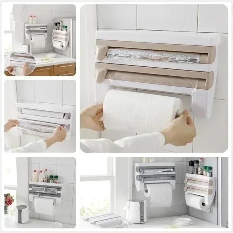 Organizador de Rolos Modern Lar™ Com Suportes e Cortador Integrado / Organização e Praticidade Sem Furos na Sua Cozinha!