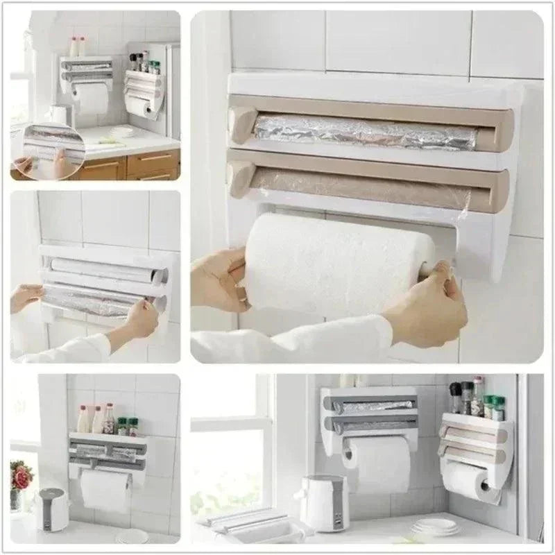 Organizador de Rolos Modern Lar™ Com Suportes e Cortador Integrado / Organização e Praticidade Sem Furos na Sua Cozinha!
