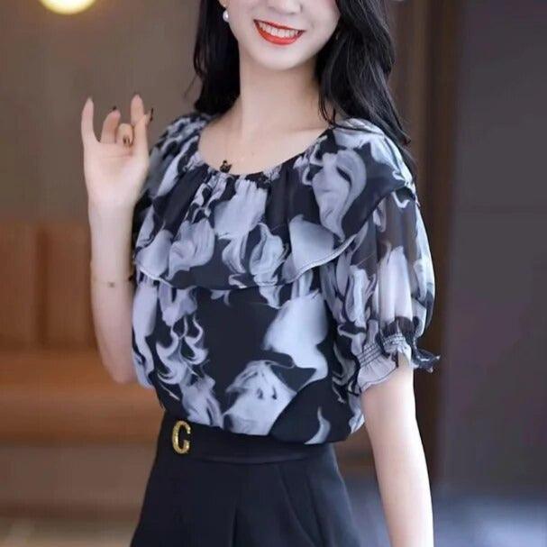 (Promoção Compre 1 Leve 2) Blusinha Ingrid™ com Babados e Mangas Bufantes / O Charme do Chiffon para um Verão Sofisticado! - ModernLar