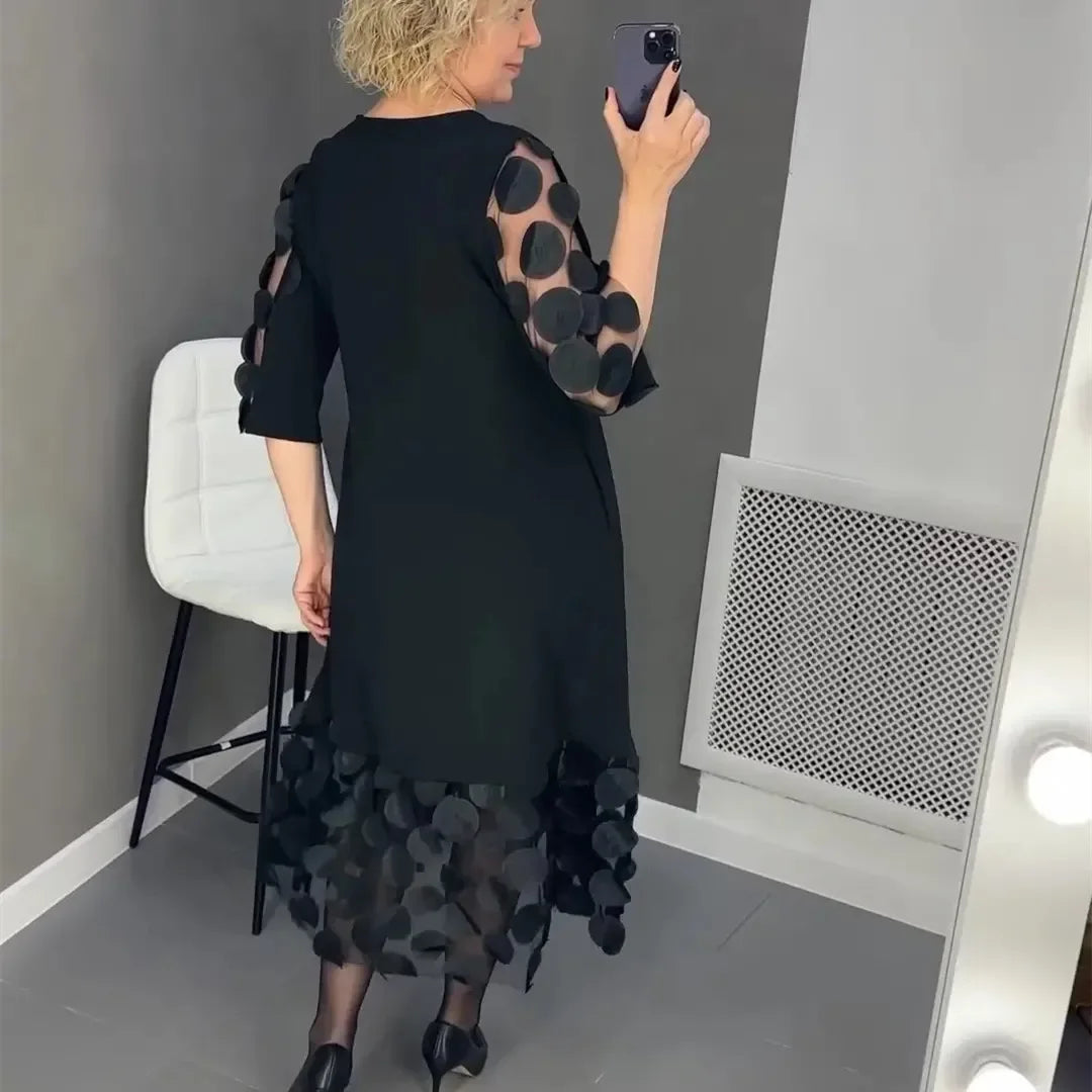 Vestido Elegance Poá™ em Popelina de Algodão com Tule Detalhado / Sofisticação e Charme em Cada Detalhe!