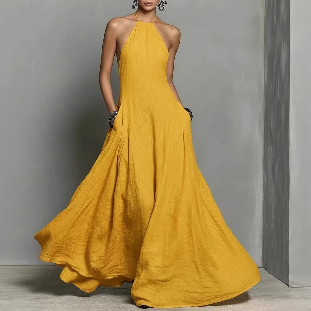 Vestido Serafine™ com Decote Halter, Costas Abertas e Caimento Fluido