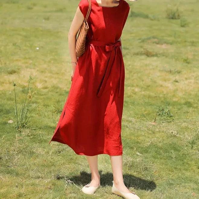 Vestido Campestre™ Moda Helenística - Inspiração Antiga, Frescor Moderno em Linho e Algodão. - ModernLar