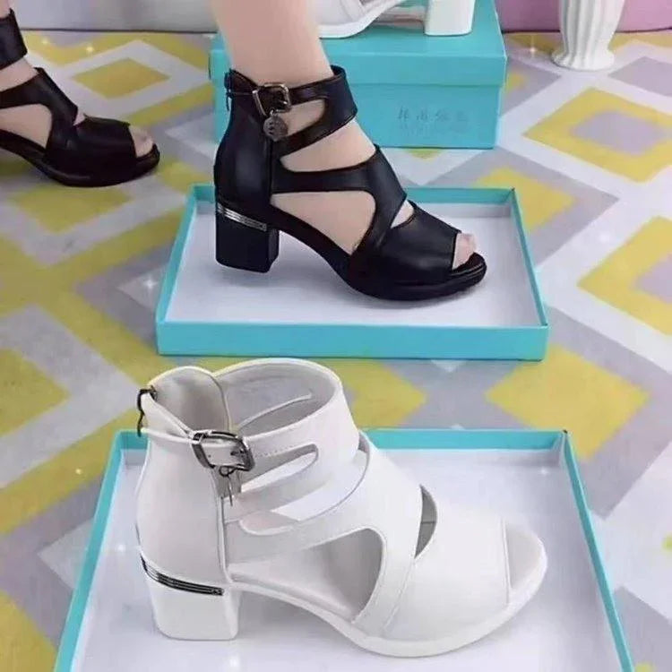 Sandália Hera™ com Design em Tiras em Couro PU + Salto Bloco / Feita especialmente para mulheres vaidosas e elegantes! - ModernLar