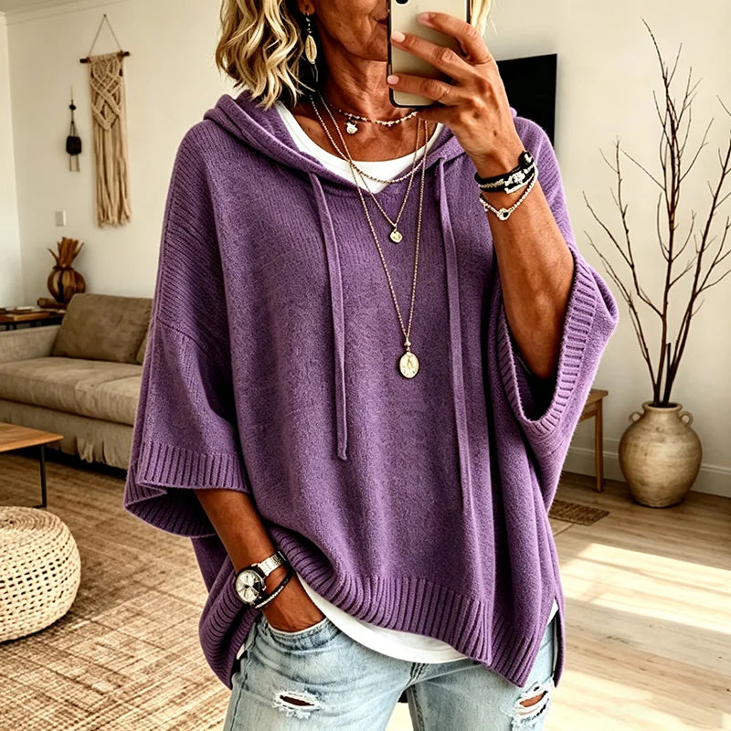 Suéter Lorena™ em Tricô com Capuz e Modelagem Ampla / Conforto Envolvente com um Visual Descontraído