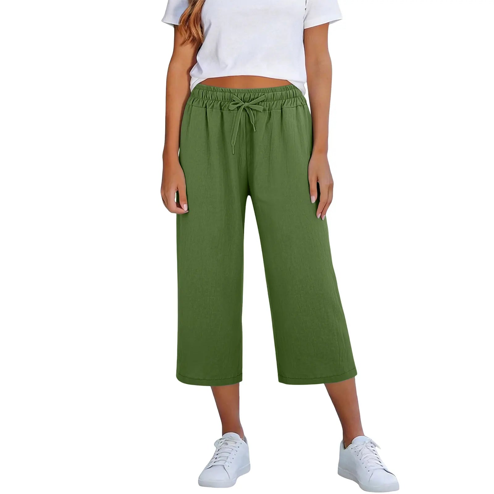 Calça Lisia™ Pantacourt com Cintura Elástica e Cordão Ajustável / Conforto Leve Para Usar Todos Os Dias!