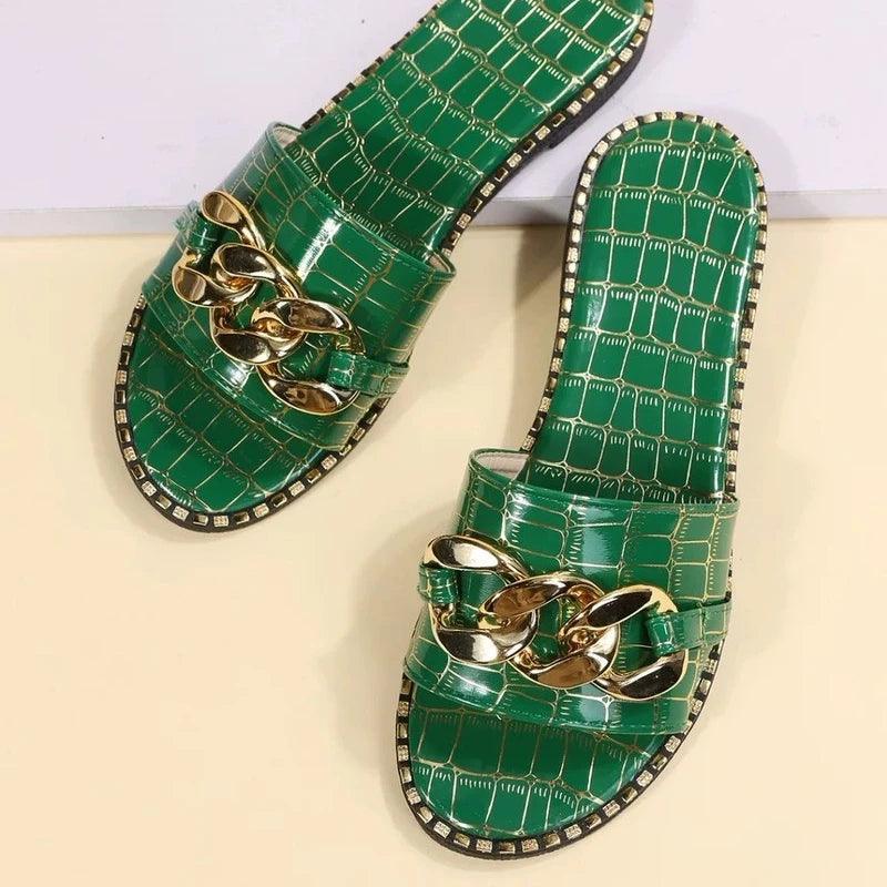 Rasteirinhas CrocoChic™ - Um Toque de Luxo aos Seus Pés! - ModernLar