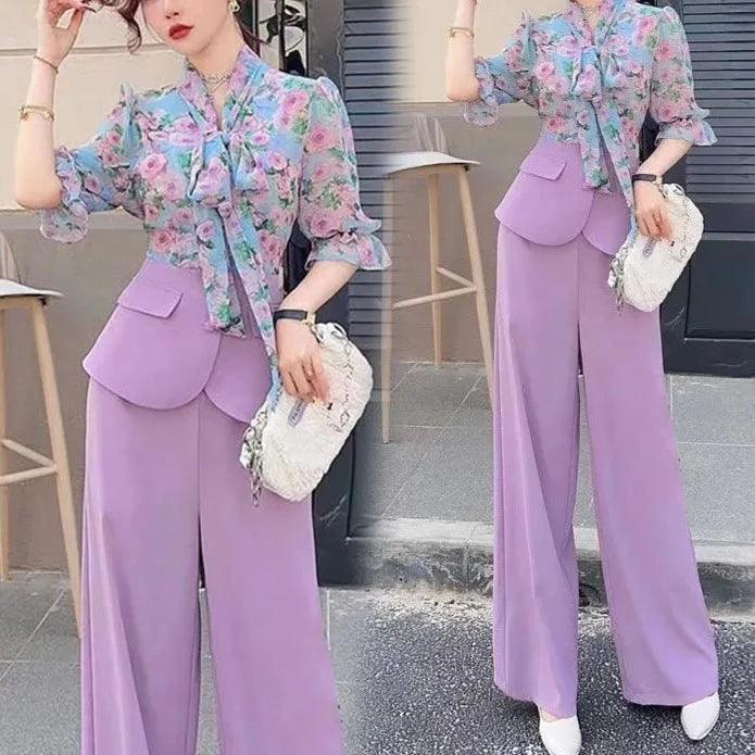 Conjunto Floribella™ em Chiffon com Blusa Floral + Calça Palazzo / O Look Que Deixa Qualquer Mulher Exalando Elegancia e Glamour! - ModernLar
