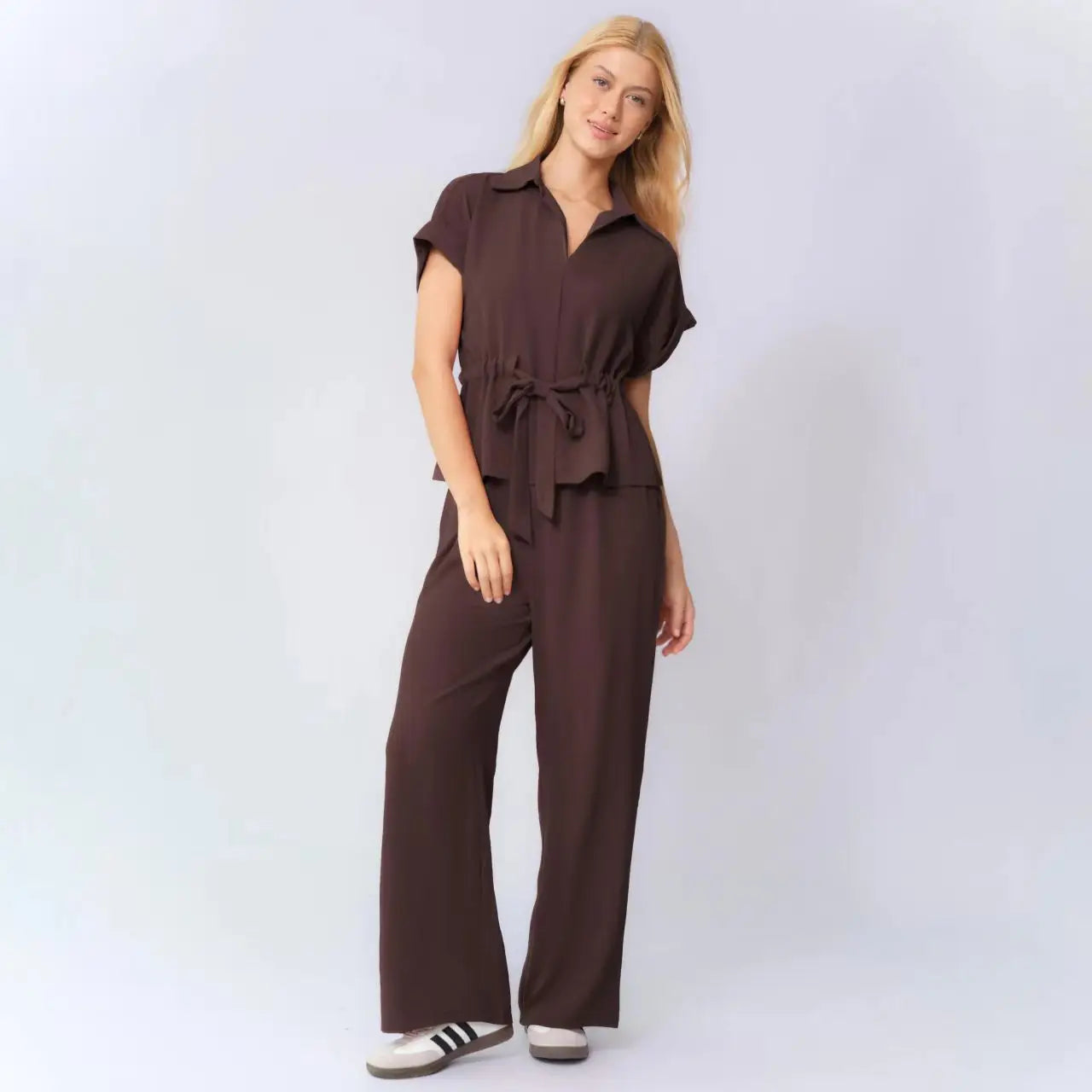 Conjunto Valena™ com Blusa de Amarração e Calça de Caimento Fluido.