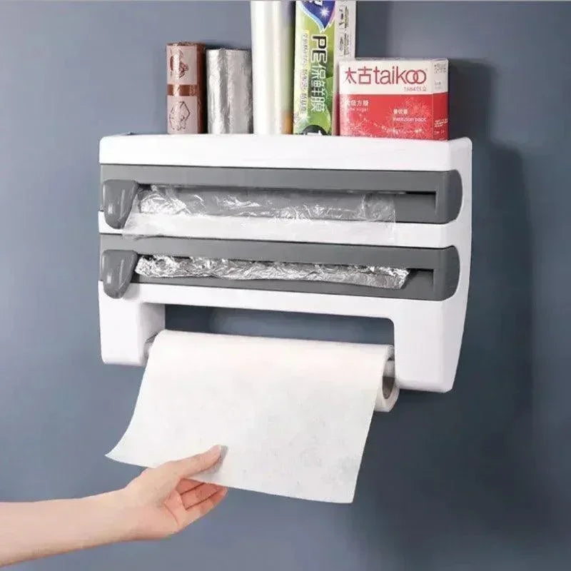 Organizador de Rolos Modern Lar™ Com Suportes e Cortador Integrado / Organização e Praticidade Sem Furos na Sua Cozinha!