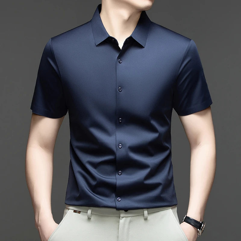 Camisa Calvero™ com Tecido Flexível de Toque Fresco, Gola Clássica e Botões Frontais