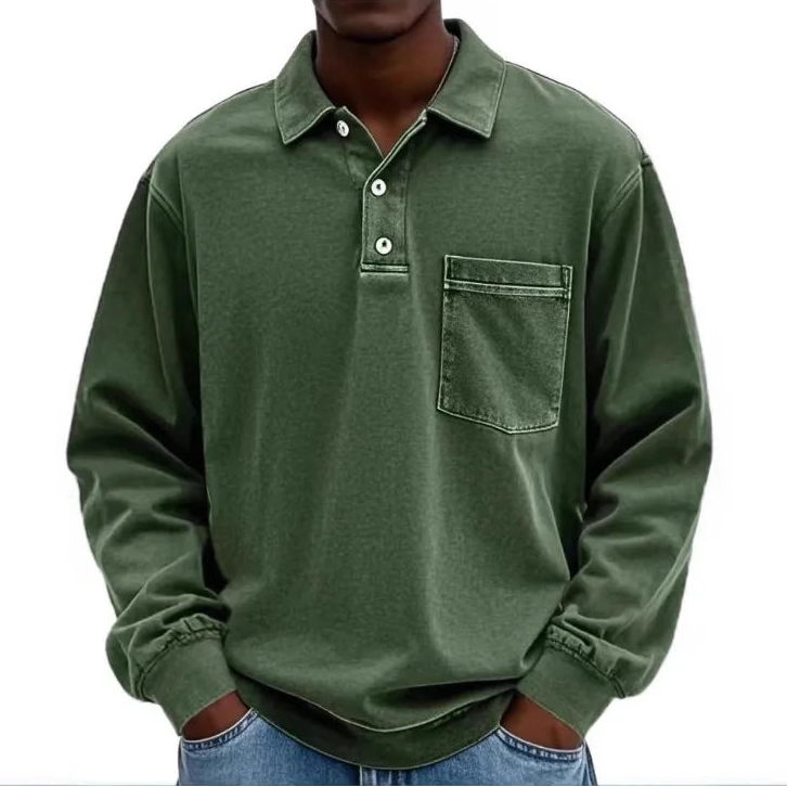 Camisa Polo Weston™ com Manga Longa e Bolso Frontal / Um Visual Vintage com Presença Masculina