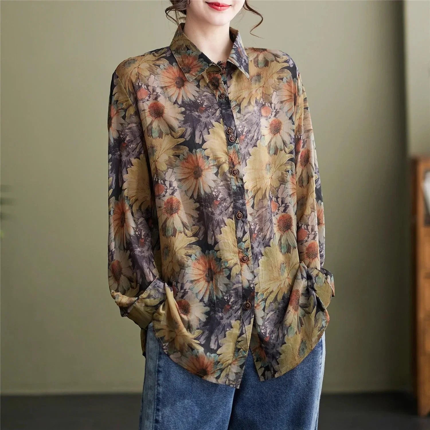 (Compre 1 e Leve 2) Camisa Feminina Boho Éden™ em Algodão Floral / Leveza e Charme em Estampa Exclusiva! - ModernLar