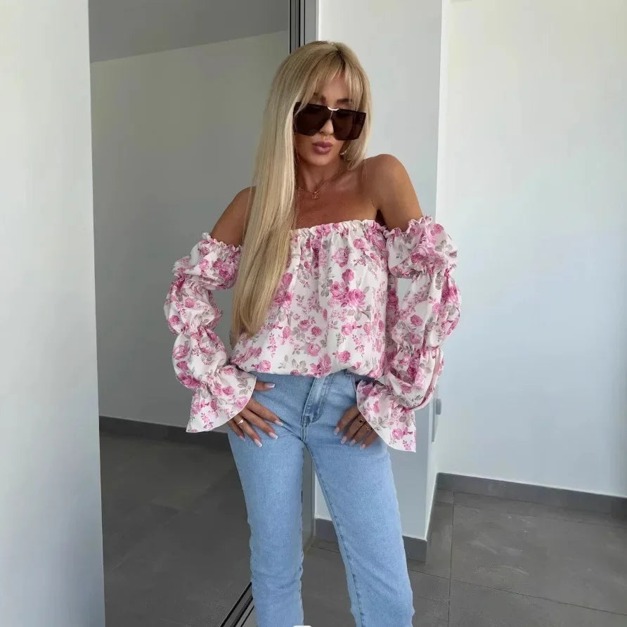 Blusa Florenze™ Ombro a Ombro com Design Floral Elegante