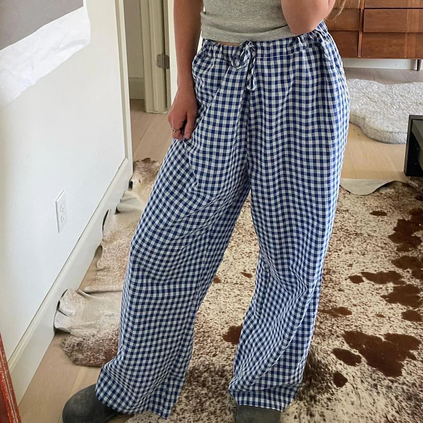 Calça Xadrez Serena™ em Algodão Macio / Conforto e Charme para seus Momentos de Relaxamento!