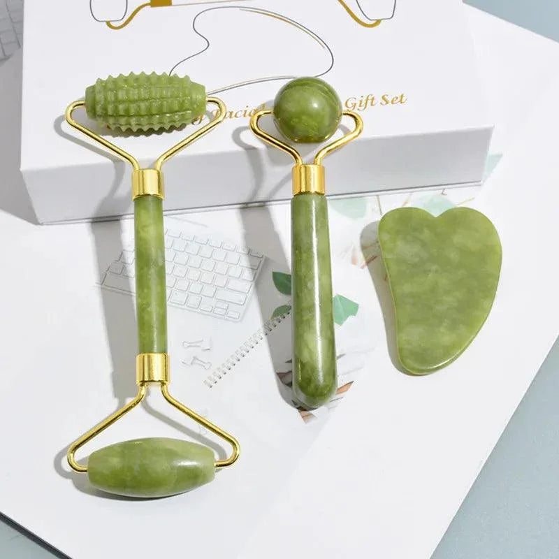 Kit de Contorno e Massagem Facial Pedra Jade e Guasha/ JadeGlow™! - ModernLar