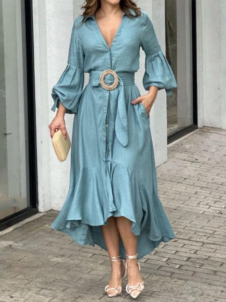 Vestido Kourtney™ com Mangas em Lapela e Saia com Babado! - ModernLar
