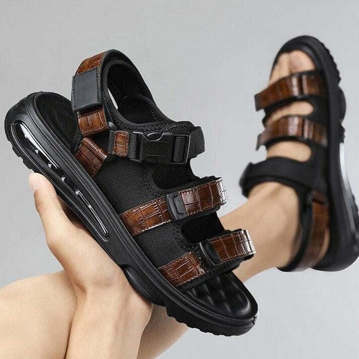 Sandália em Couro Sport Crocodille™ com Amortecedor Super Confort / Abandone os chinelos desconfortáveis de vez! - ModernLar