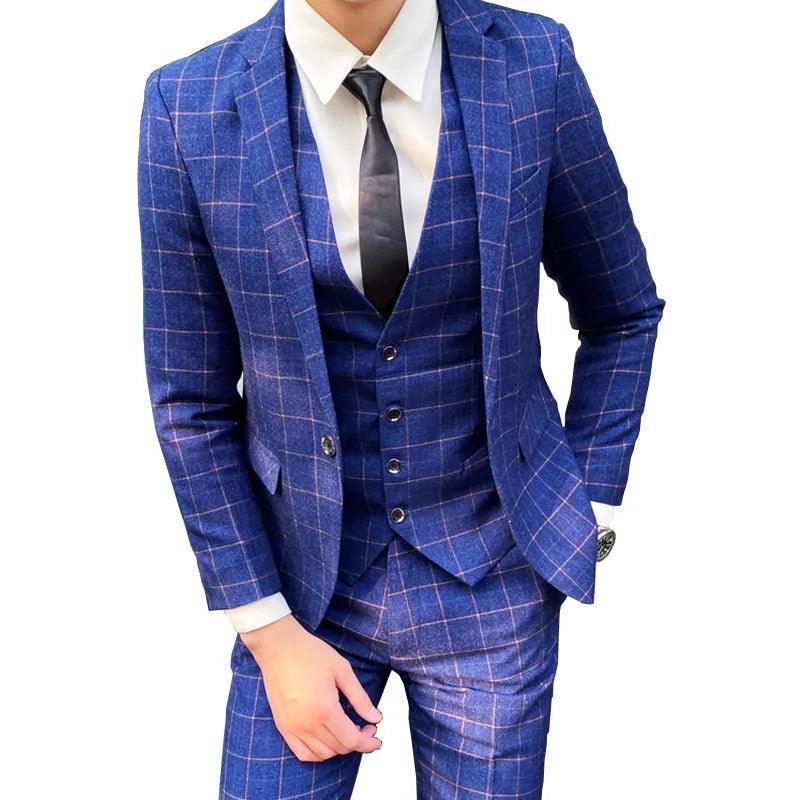 ElegantGrid™ Terno de Três Peças - A Precisão do Estilo em Xadrez.