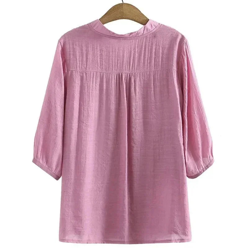 Camisa Feminina Julie™ com Manga 3/4 e Detalhe Renda - Conforto, Elegância e Versatilidade para Todas as Ocasiões! - ModernLar