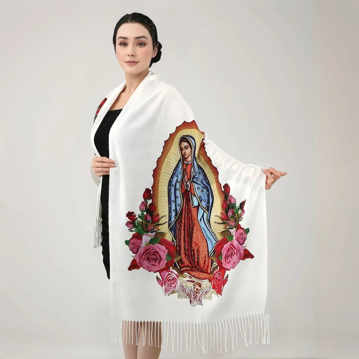 Cachecol Guadalupe™ em Cashmere com Acabamento Artesanal e Franjas Delicadas