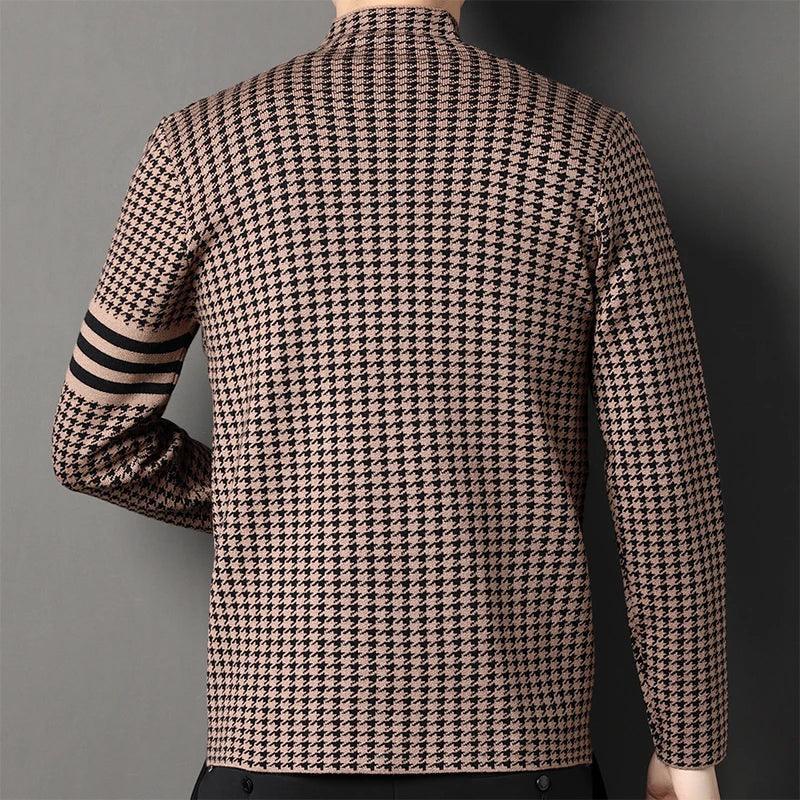 Cardigã Donatello™ Design Italiano/ Elegância Masculina em Tricô Houndstooth! - ModernLar