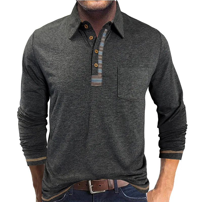 Camisa Manga Longa Bellford™ Com Gola Polo e Acabamento Refinado