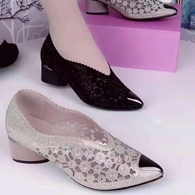 Sapato Cleopatra™ com Detalhes em Renda / Elegância Heroica para a Mulher Moderna - ModernLar