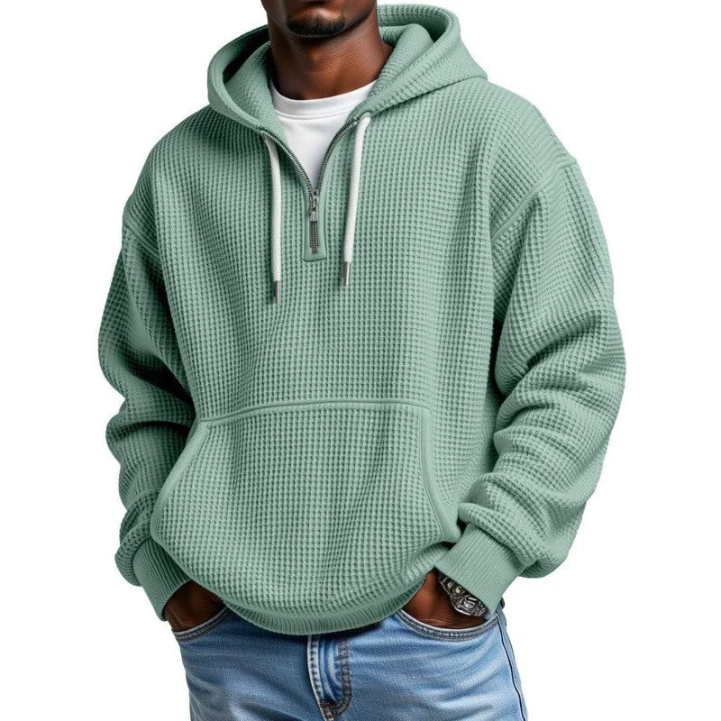 Moletom Miguel™ com Textura Waffle Discreta, Capuz e Meio Zíper
