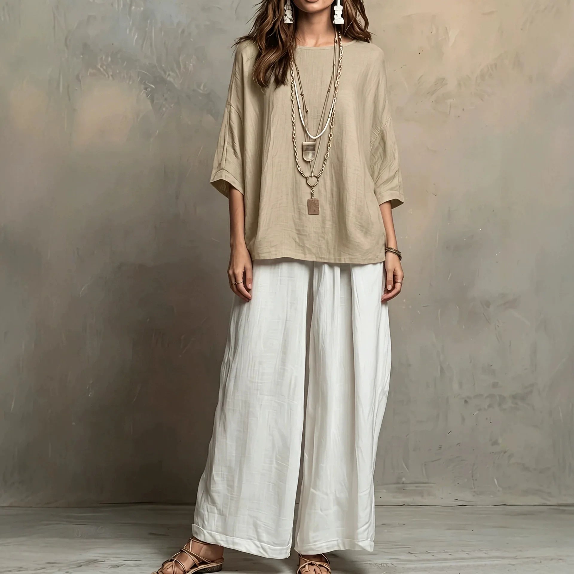 Conjunto Lurea™ com Blusa de Mangas Amplas e Calça Pantalona / Elegância Descomplicada Para Qualquer Ocasião.