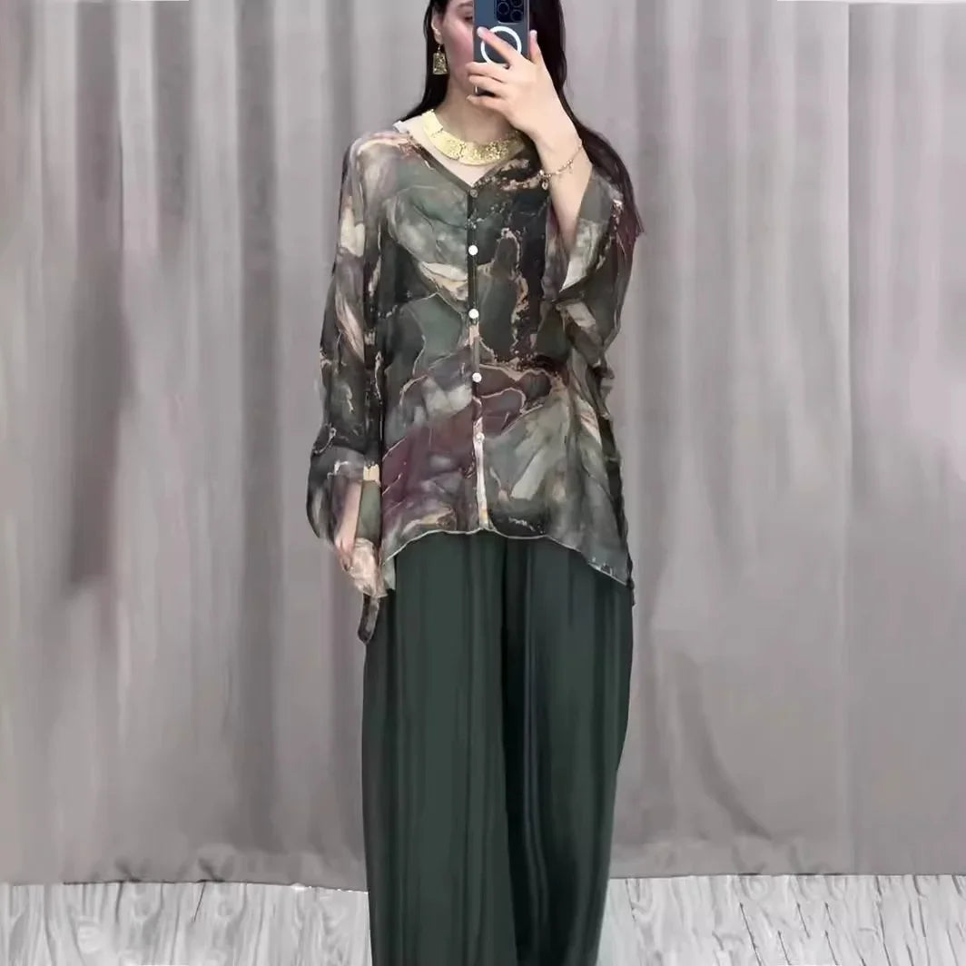 Conjunto Lunáris™ em Viscose Estampada com Brilho Acetinado / Equilíbrio Perfeito entre Conforto e Encanto!