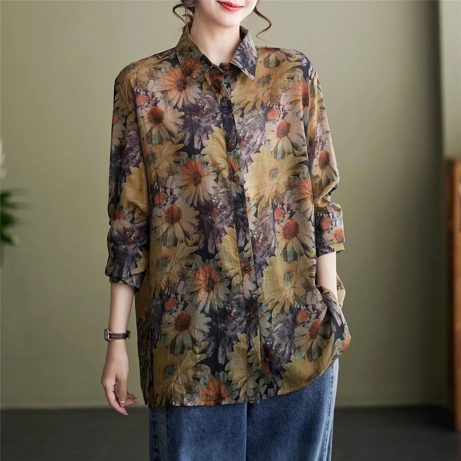 (Compre 1 e Leve 2) Camisa Feminina Boho Éden™ em Algodão Floral / Leveza e Charme em Estampa Exclusiva! - ModernLar