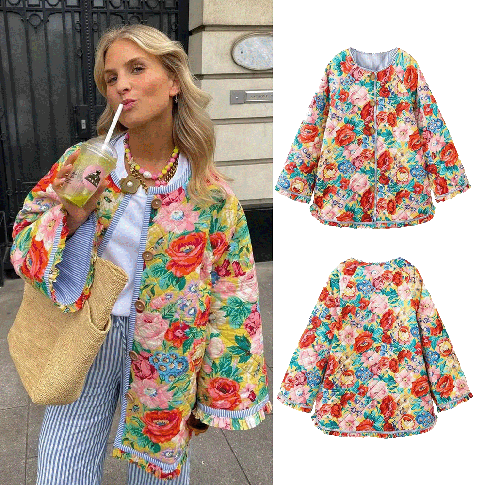 Casaco Amsterdam™ com estampado floral premium e textura acolchoada / A peça indispensável para um estilo descontraído!