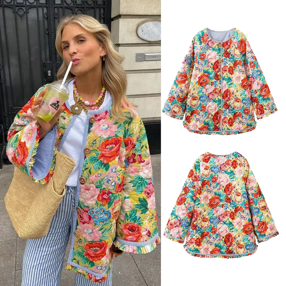 Casaco Amsterdam™ com estampado floral premium e textura acolchoada / A peça indispensável para um estilo descontraído!