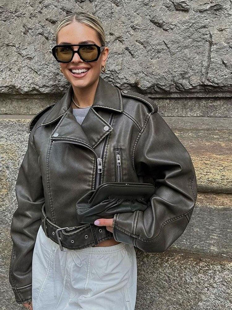 Jaqueta Feminina em Couro P.U com Cinto Primavera - WinterEssence / Uma Combinação Perfeita de Elegância e Versatilidade! - ModernLar