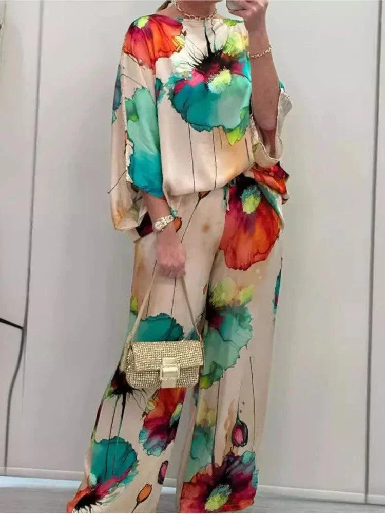 Conjunto Aquarela Floral™ em Cetim Luxuoso / Exale Sofisticação e Criatividade com Conforto Absoluto!