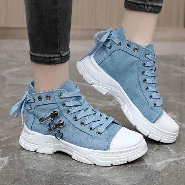 Tênis Camilla™ Estilo Botinha com Plataforma e Solado Tratorado / Moda Jeans e Conforto para seu Dia a Dia! - ModernLar