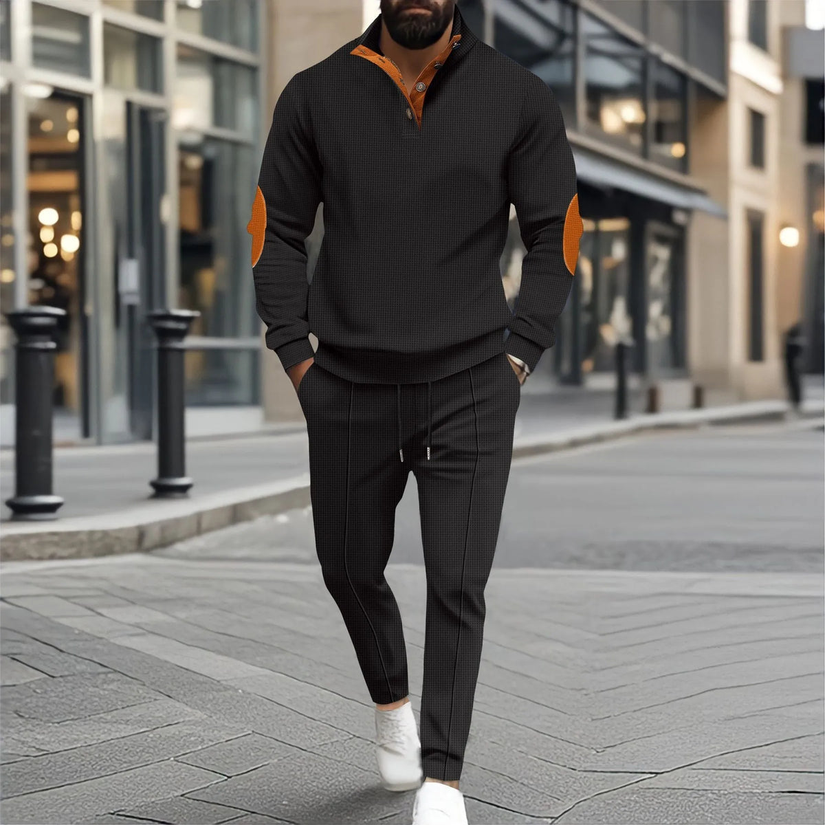 Conjunto Bergamo™ com Suéter de Gola Alta, Cotoveleiras e Calça de Corte Alinhado