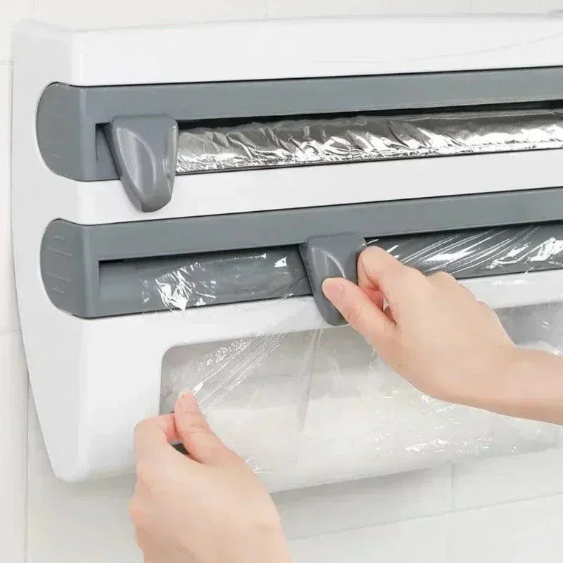 Organizador de Rolos Modern Lar™ Com Suportes e Cortador Integrado / Organização e Praticidade Sem Furos na Sua Cozinha!
