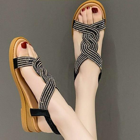 Sandália Rasteirinha Jasmine™ com Aplicação em Strass / A Top em Luxo, Requinte e Conforto Inigualável! - ModernLar