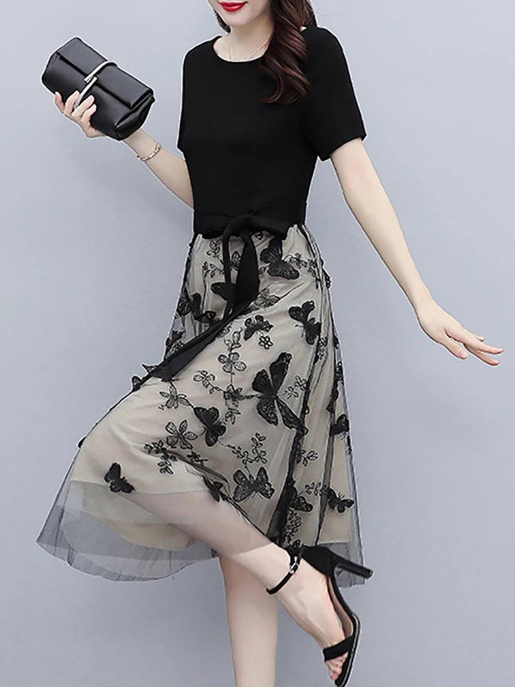 Vestido Dupla Camada Belleza™ com Detalhes de Borboleta / Elegância e Sofisticação em Cada Camada! - ModernLar