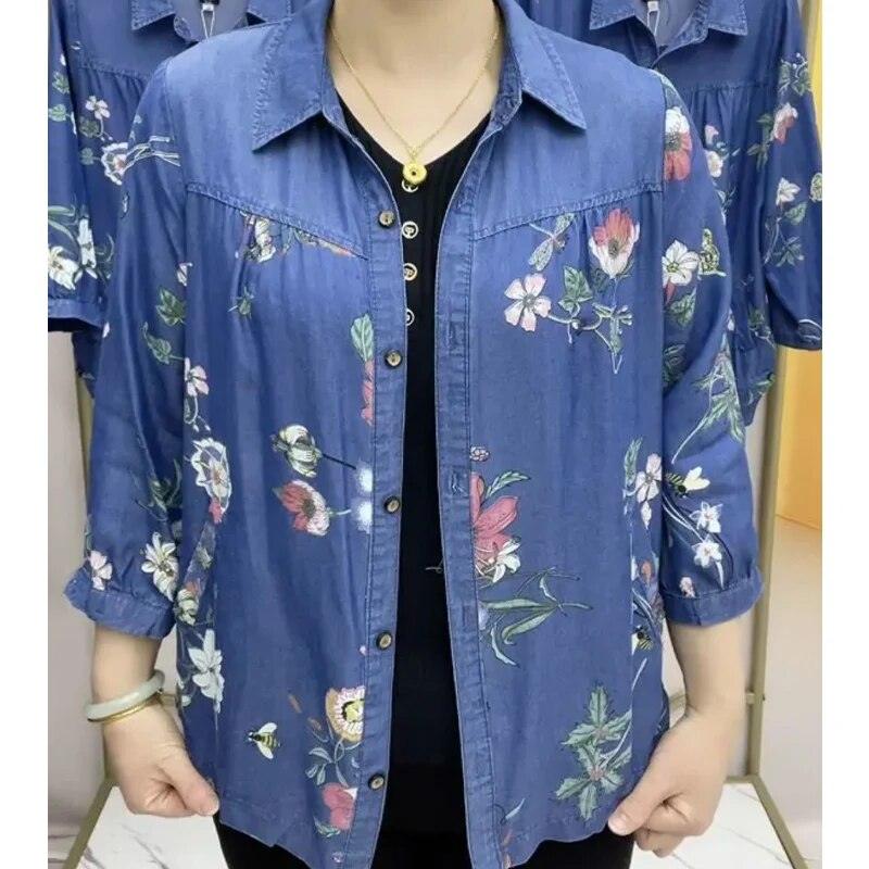 Camisa Jeans Floral Carmen™ - Elegância Floral com Um Toque de Vintage para Primavera e Verão! - ModernLar