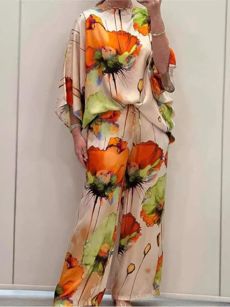 Conjunto Aquarela Floral™ em Cetim Luxuoso / Exale Sofisticação e Criatividade com Conforto Absoluto!