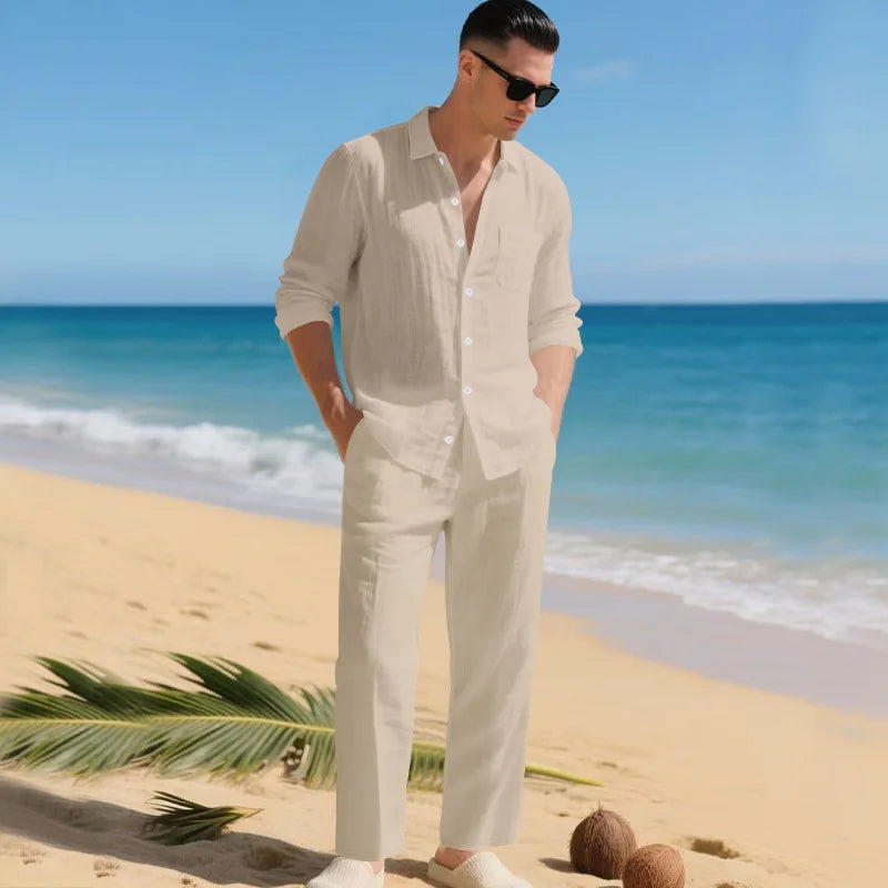 Conjunto Luca™ em Linho de Algodão com Camisa de Botões