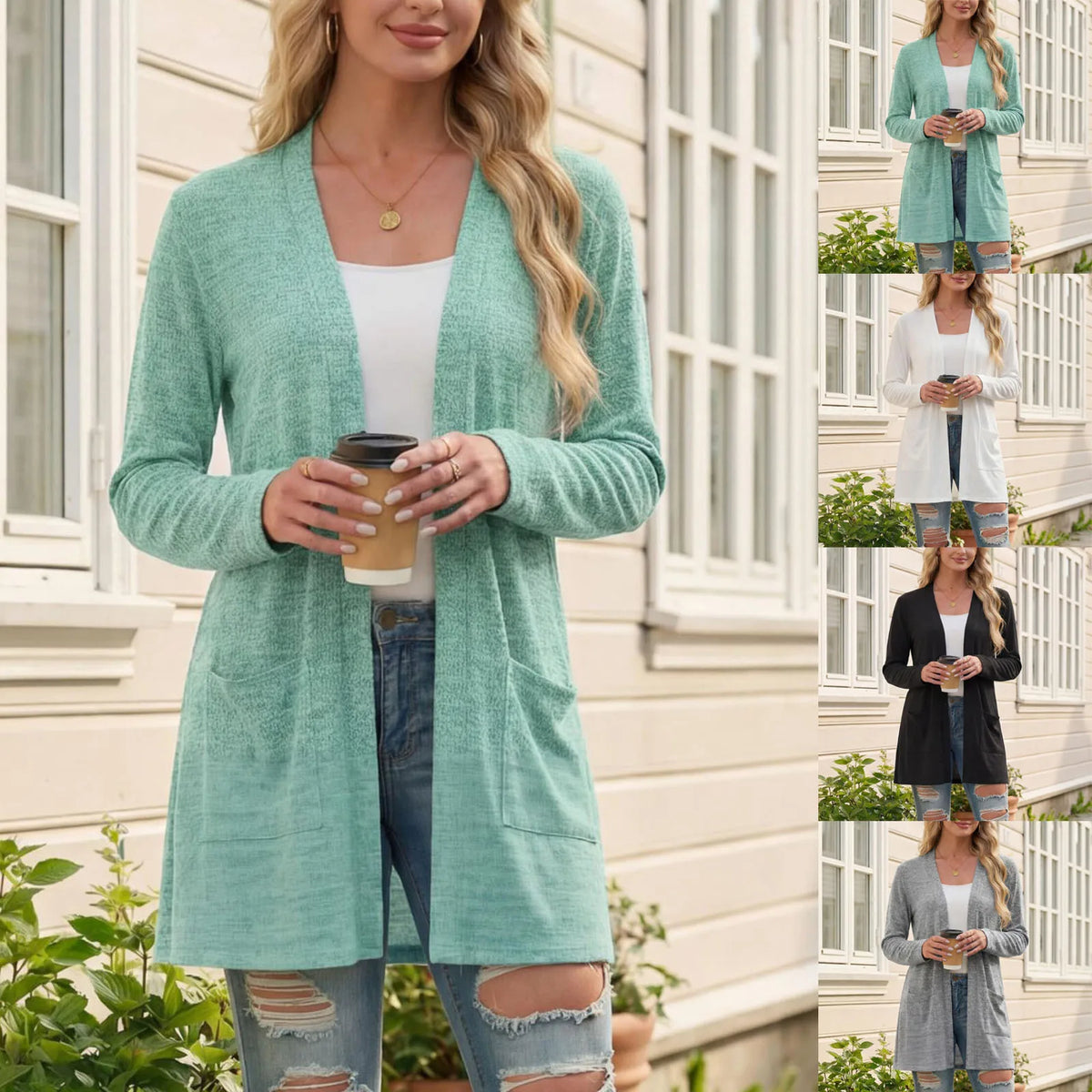 Cardigã Rayane™ com Modelagem Alongada, Bolsos Frontais e Frente Aberta