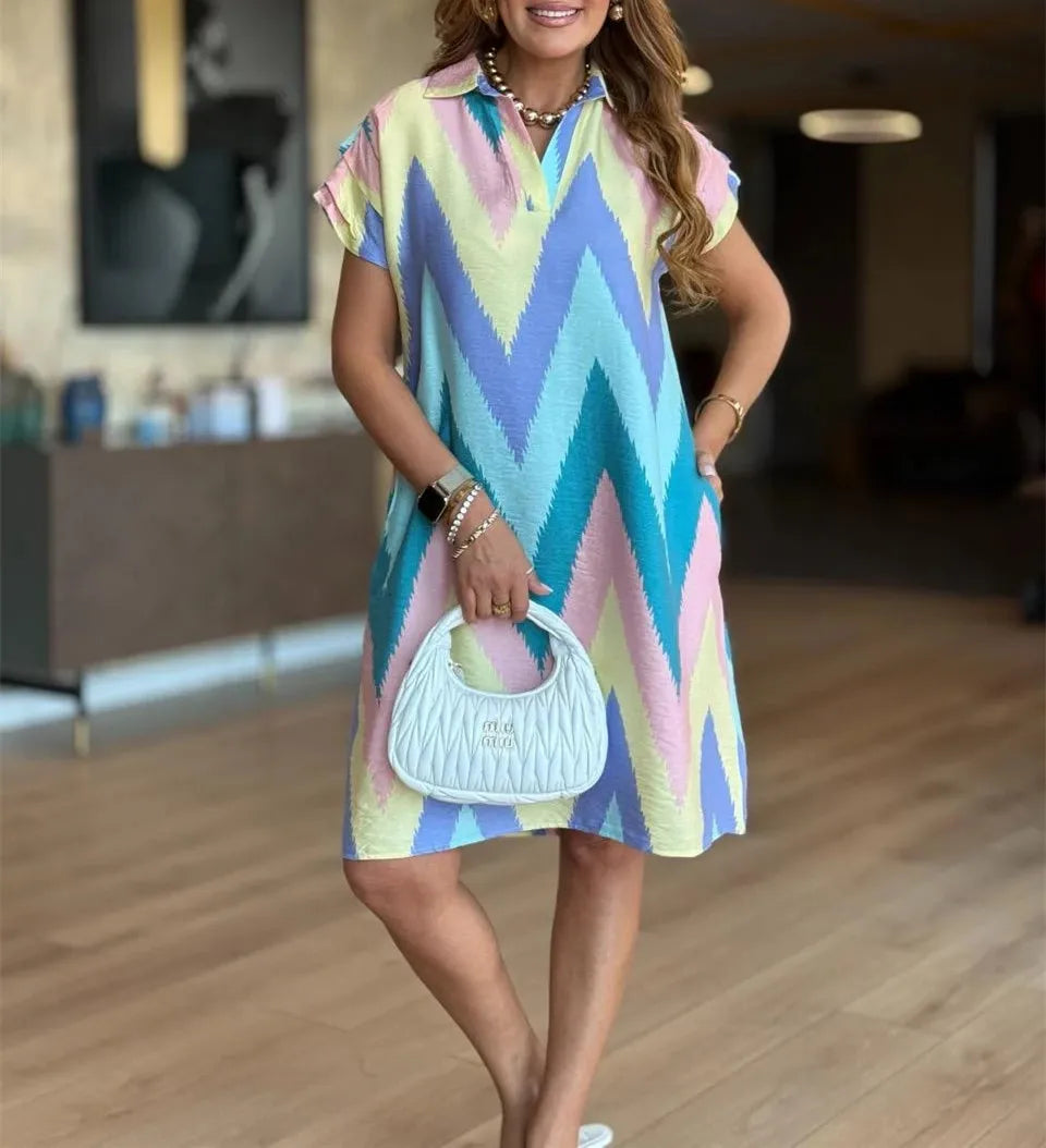 Vestido Polo MareLuna™ Em Viscose com Estampa Mediterrânea / Leveza e Encanto em Cada Detalhe!