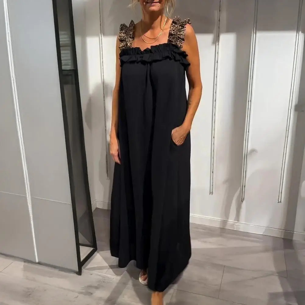 Vestido Longo Nápoles™ em Viscose Leve com Alças Onça e Caimento Solto