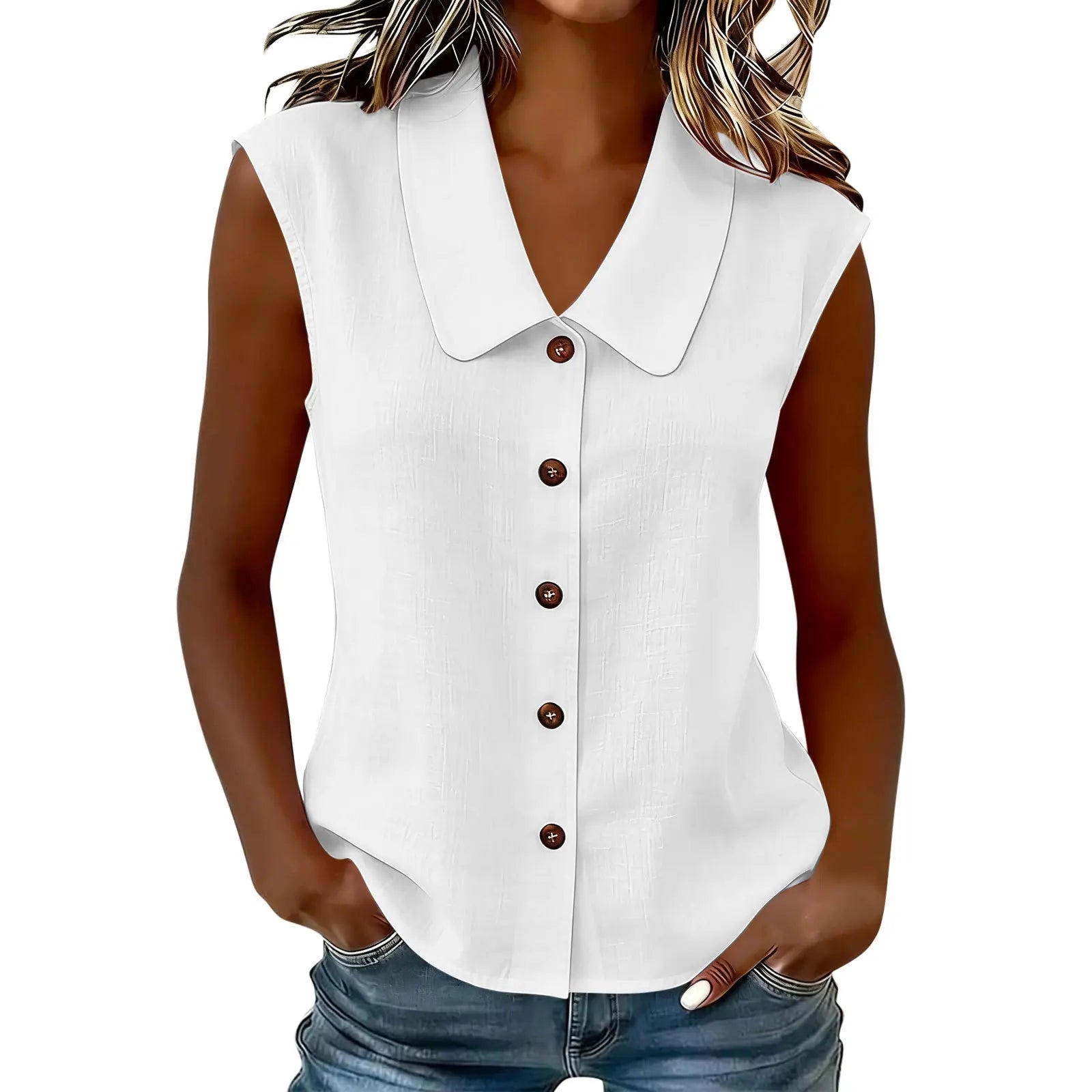 Camisa Celinea™ em Linho de algodão Com Gola Elegante e Botões Frontais / Leveza Que Combina Com Tudo