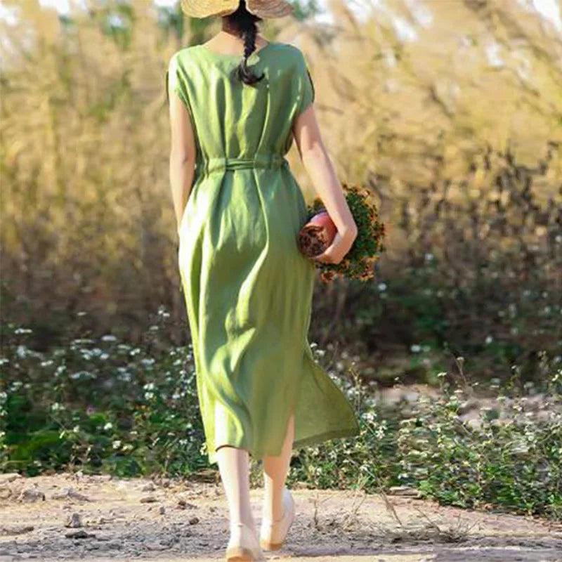 Vestido Campestre™ Moda Helenística - Inspiração Antiga, Frescor Moderno em Linho e Algodão. - ModernLar