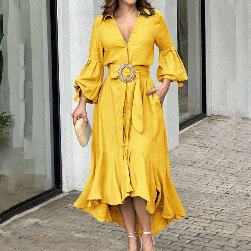 Vestido Kourtney™ com Mangas em Lapela e Saia com Babado! - ModernLar