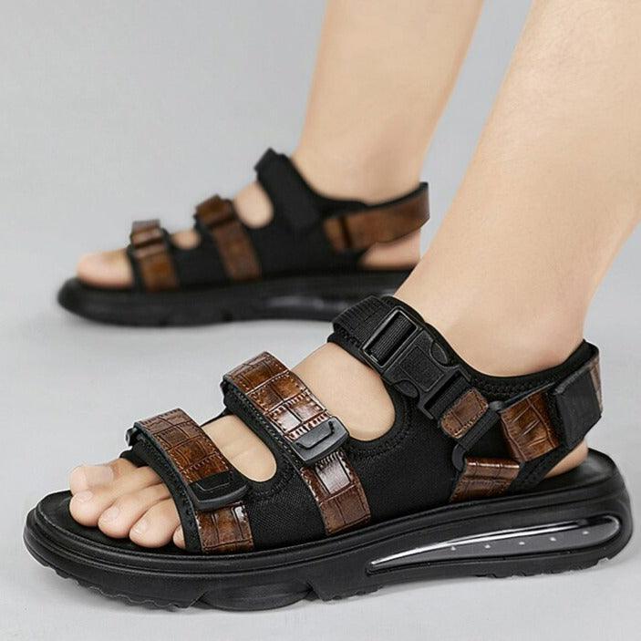 Sandália em Couro Sport Crocodille™ com Amortecedor Super Confort / Abandone os chinelos desconfortáveis de vez! - ModernLar